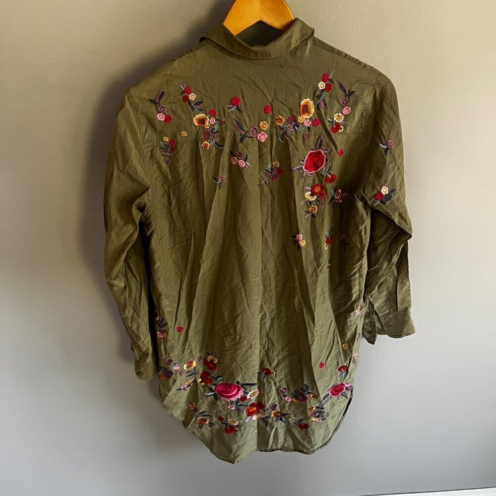 Zara floral embroidered button down shirt Green Size XS boho western festival - Picture 13 of 14